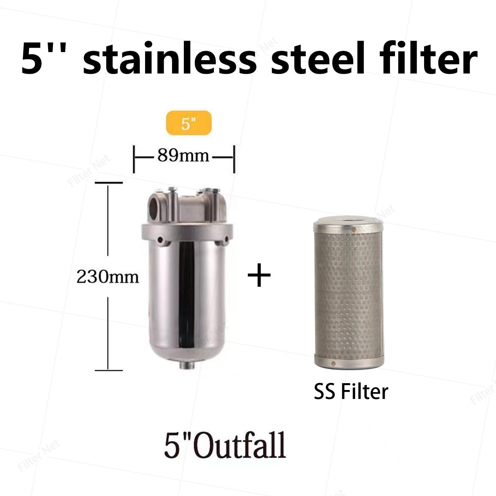 5inch Prefilter 304 Stainless steel hot water filter housing DN15 DN20