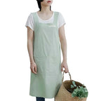 Stain-resistant Cotton Linen Cross-back Kitchen Apron With Pocket Plain Women's Pinafore For Cooking Cleaning Gardening Baking