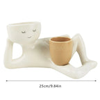 Relaxing Person Holding Pot Planter with Drainage Hole Funny Succulent Pot Resin Desktop Body Flower Pot Home Office Decor
