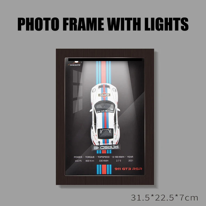 1:32 photo frame version alloy metal sports car model 3D hanging picture frame Interior decorations ornaments With Light Display