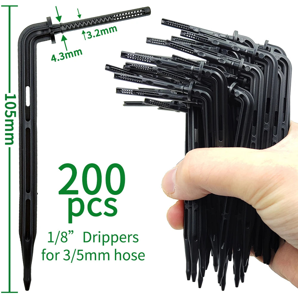 WUJIE 50-1000PCS 1/8'' Green Drippers 3/5mm Bending Arrow Emitters Garden Potted Irrigation Watering Micro Drip System Fittings