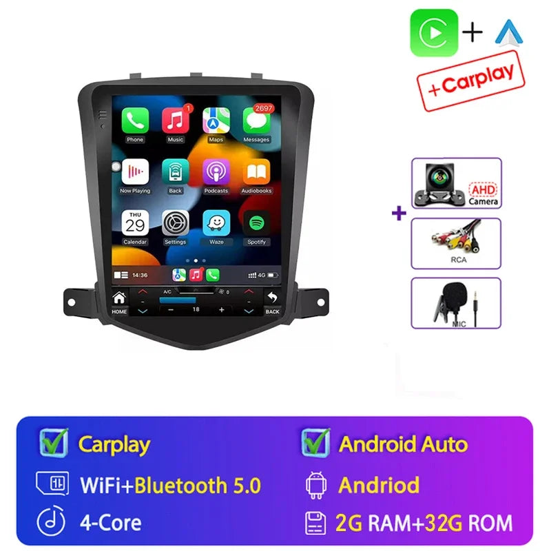 4G+64G Stereo Android 15 For Chevrolet Cruze J300 2008-2014 for Tesla Style Car 4G GPS Navi Player Radio Carplay 2 Din Autoraido