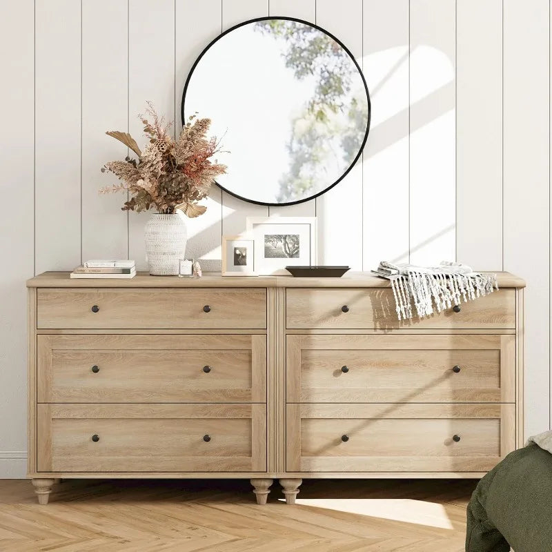 WAMPAT Dresser for Bedroom with 6 Drawers，Mid Century Modern Wooden Closet Storage Organizer