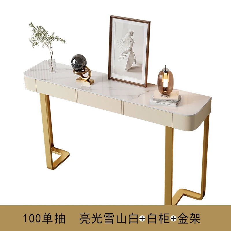 Luxury Glossy Console Table For Hallway Living Room Slate Porch Side Table High-quality Drawer Cabinet Home Furniture 80/100/120