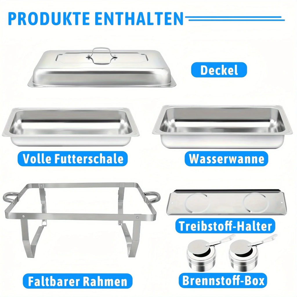 4 Pack 8QT Stainless Steel Chafing Dish Buffet Set with Fuel Holders for Catering & Parties