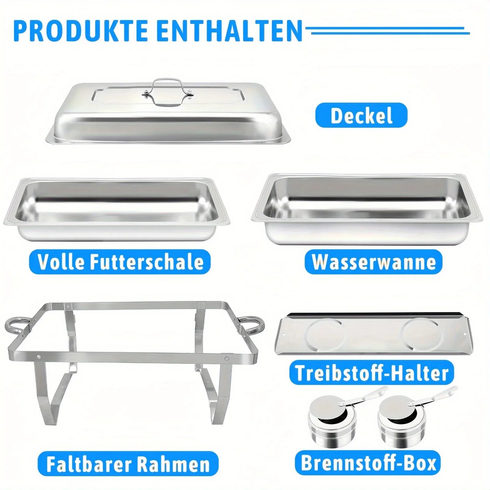 4 Pack 8QT Stainless Steel Chafing Dish Buffet Set with Fuel Holders for Catering & Parties