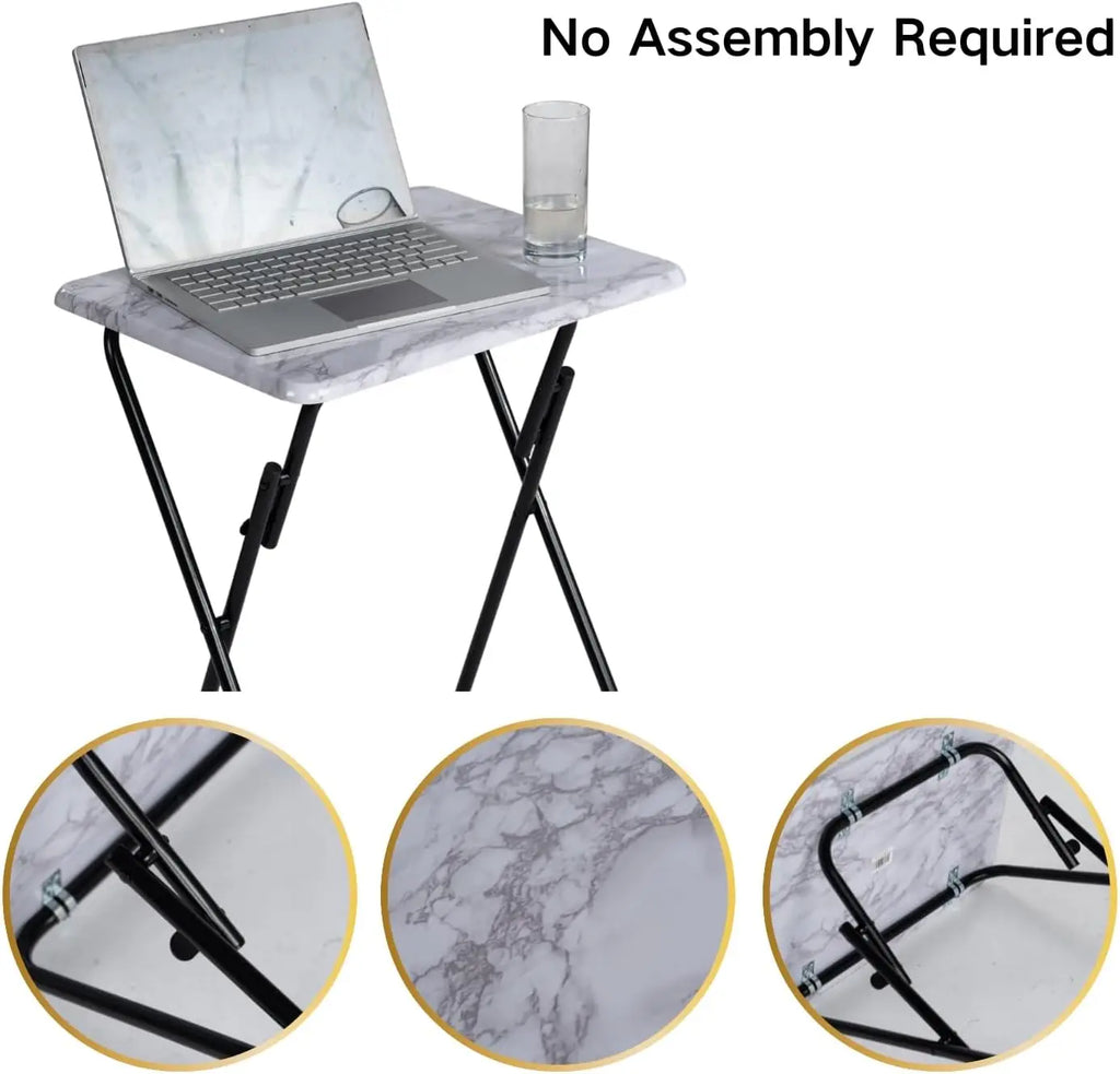 Furniturer 2Pcs-Folding Table Foldable Tv Dinner Tray Portable Light Weight Sofa Bed Side Table With Wood Top Metal Frames