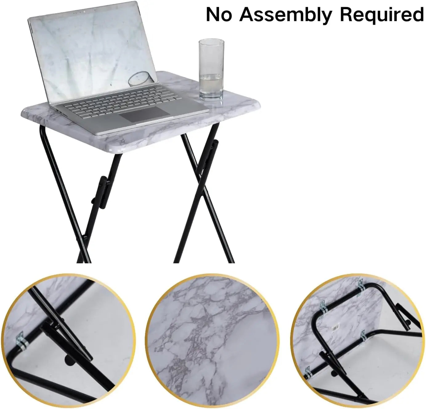 Furniturer 2Pcs-Folding Table Foldable Tv Dinner Tray Portable Light Weight Sofa Bed Side Table With Wood Top Metal Frames