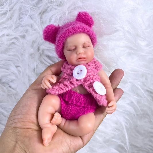 Mini 6 Inch  Silicone Reborn Baby Doll LouLou Girl 15CM Full Solid Silicone Washable Body Palm Doll Toy Christmas Gift