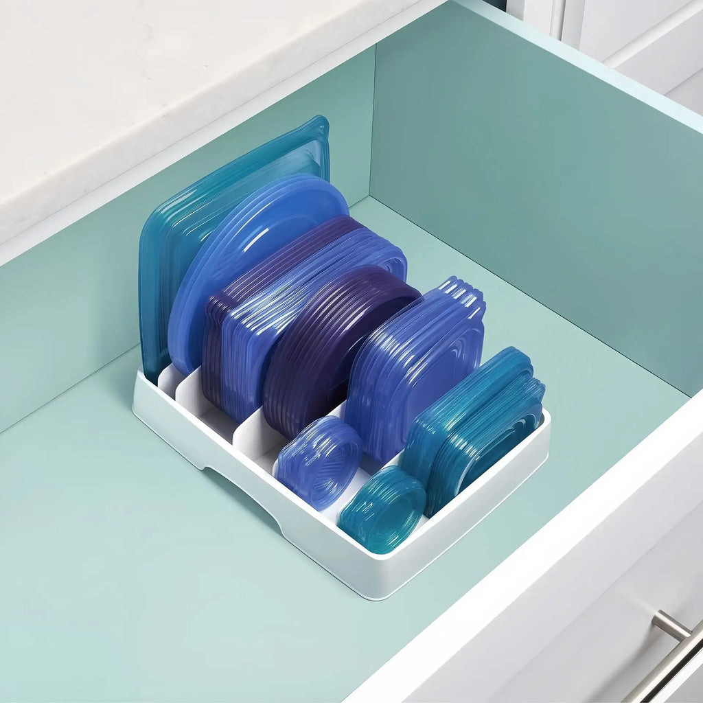 1pc Food Container Lid Storage Rack Storage Racks with Compartments for Kitchen Preservation Covers Kitchen Bar Organizer