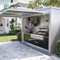 Customized Modern Portable Outdoor Kitchen Unit 8-Burner BBQ 58L Fridge Sink Acrylic Locking Swivel Casters Patio Party Catering