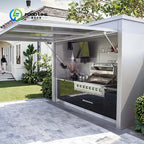 Customized Modern Portable Outdoor Kitchen Unit 8-Burner BBQ 58L Fridge Sink Acrylic Locking Swivel Casters Patio Party Catering