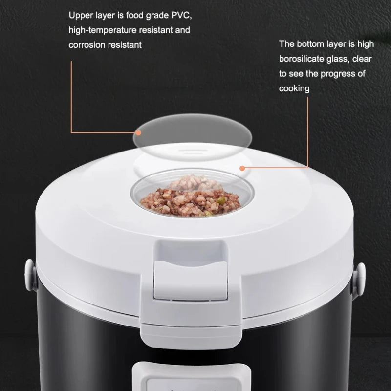 12V 24V 220V Mini Rice Cooker Car Truck Soup Porridge  Food Steamer Heating Lunch Box Meal Heater Warmer 3L for Camping