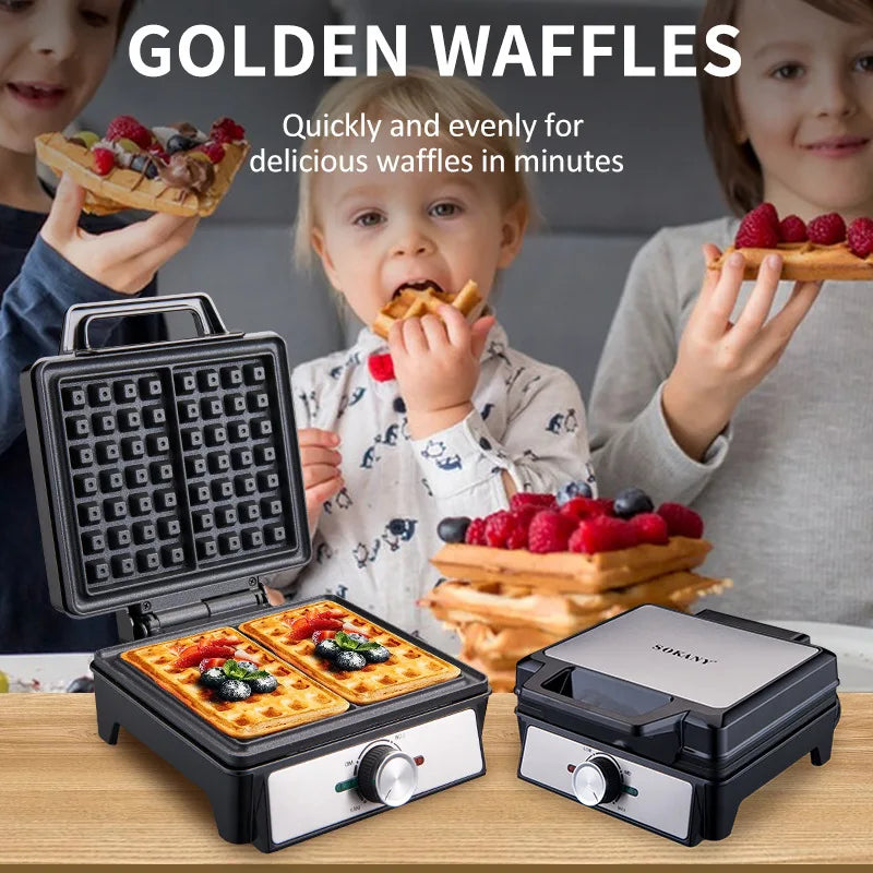 Waffles Maker 2 Slices Adjustable Temperature Electric Breakfast Belgian Waffle Machine Non-Stick Egg Cake Iron Plates 1600W