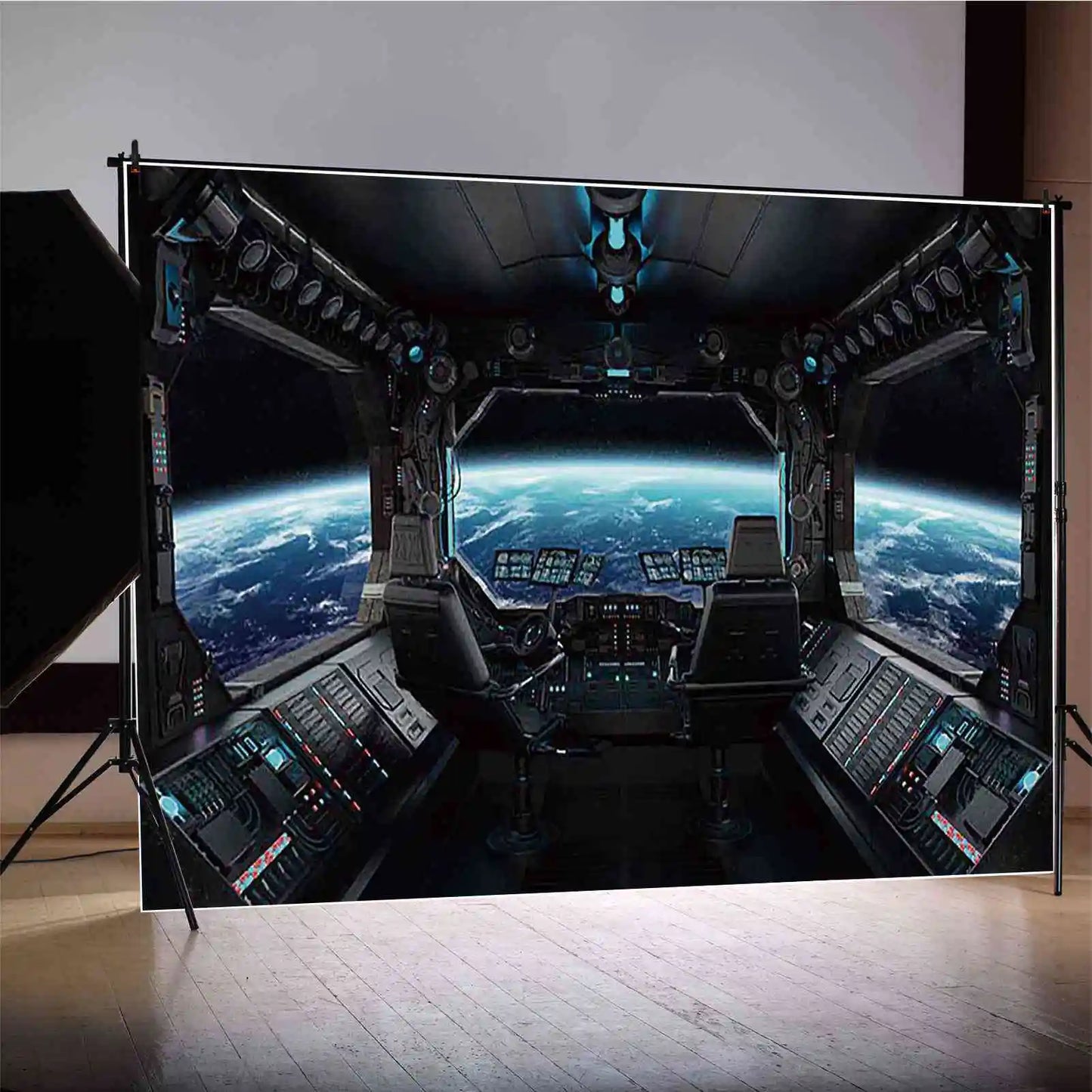 MOON.QG Baby Shower Boy Birthday Party Universe Cockpit Backgrounds for Photographs Spaceship Backdrop Photo Studio Photozone