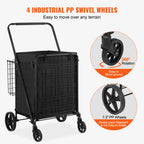 VEVOR Folding Shopping Cart with Removable Waterproof Liner 106/330LBS Large Capacity 360° Swivel Wheels Dense Metal Mesh Base