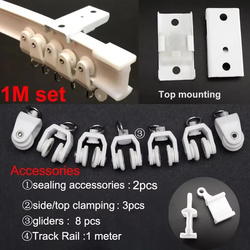 Flexible Ceiling & Wall Mounted Curtain Track Rail Bendable Plastic Steel Design for Bay Windows/Balcony 1-10M White Noise-Free