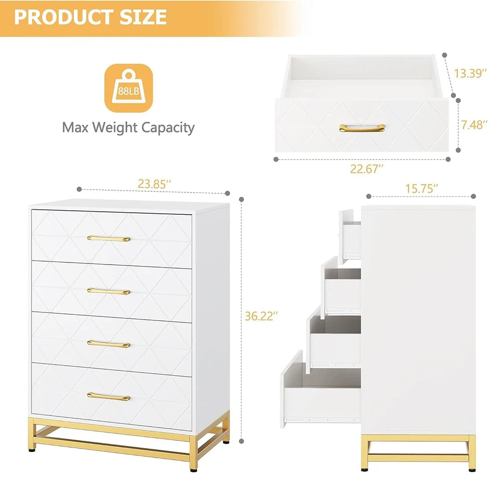 4 Drawers Dresser Chests for Bedroom Wood Chest of Drawers Dresser Drawer Organizer for Living Room Hallway and Entryway