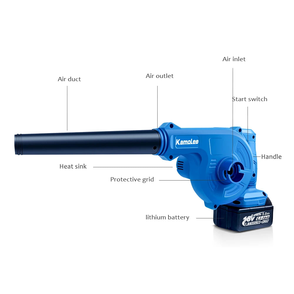 Kamolee Household Electric Leaf Blower 2 in 1 Vacuum Cleaner for Blowing Dust Computer Dust Cleaning Blower 18V-21V Power Tools
