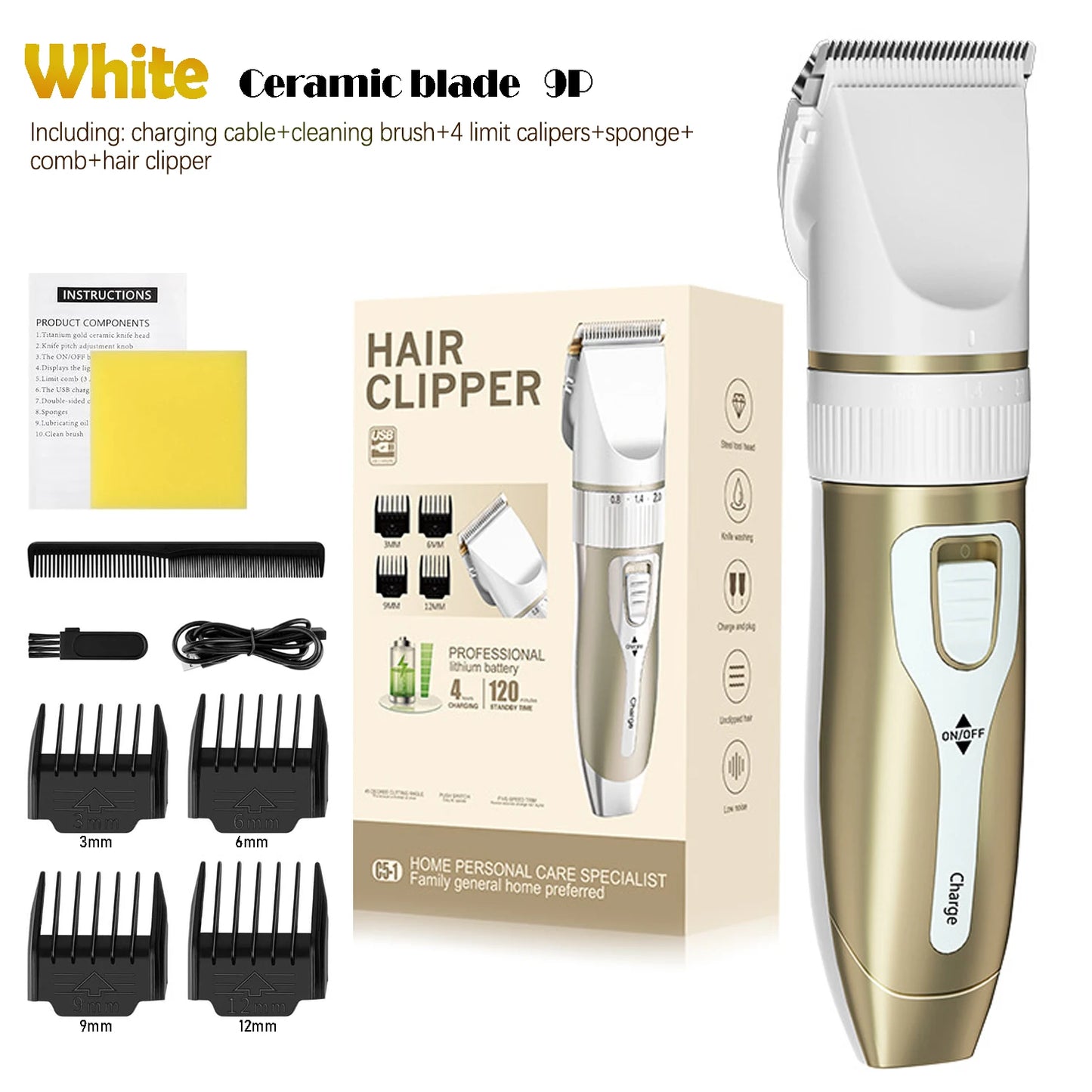 Professional Home Electric Hair Clipper Set with Digital Display, USB Fast Charging, Ceramic Blades & Long Battery Life