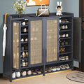 8 Tier Bamboo Shoe Storage Cabinet with Doors, 38-42 Pairs Shoe Rack for Closet, Rattan Storage Cabinet with Doors for Hallway L