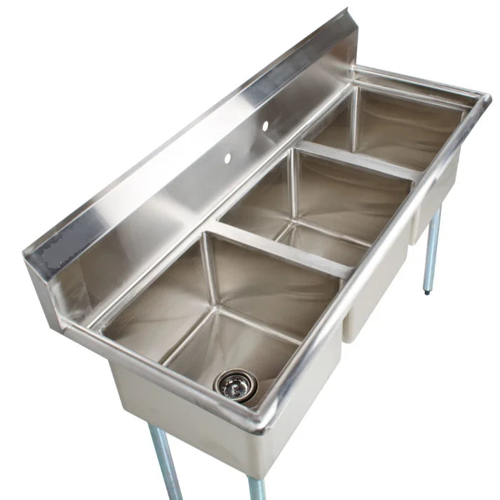 Utility Commercial Restaurant Kitchen Stainless Steel 3 Grid Sink Workbench with Sink