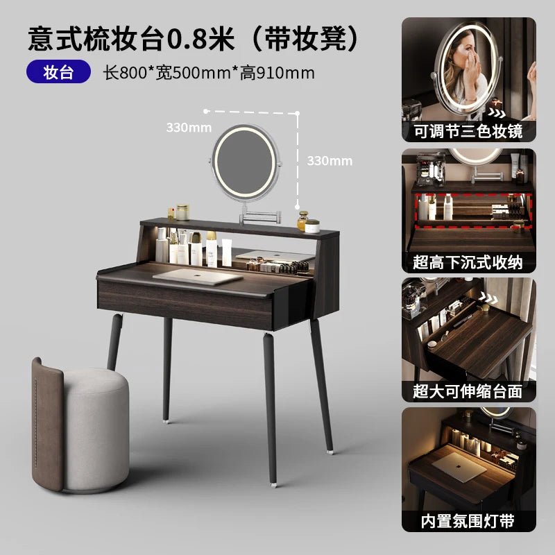 Black Luxury Vanity Table Modern Women Bedside Chair Dressing Table Cheap Cosmetics Mesa De Maquillaje Lounge Suite Furniture