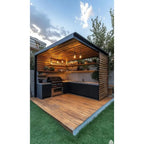 Outdoor Kitchen BBQ Cabinet Premium Stainless Steel with Mini Fridge LED Lights Storage for Patio Garden Grilling Station