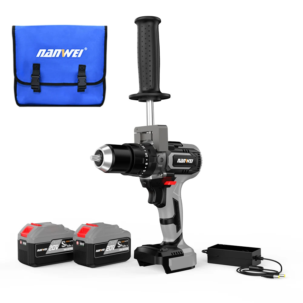 Brushless Cordless Impact Drill NANWEI Cordless 21v 13mm Ice Drill Power Tool 150NM High Torque