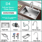 Stainless Steel Kitchen Sink Farm House Above Counter Undermounter Single Bowel Wash Basin with Faucet Drain Kitchen Accessories