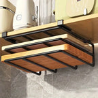 Kitchen Hanging Organizer Rack with Hooks Under Cupboard Paper Towel Rags Hanger Cutting Board Pot Cover Holder Storage Shelf