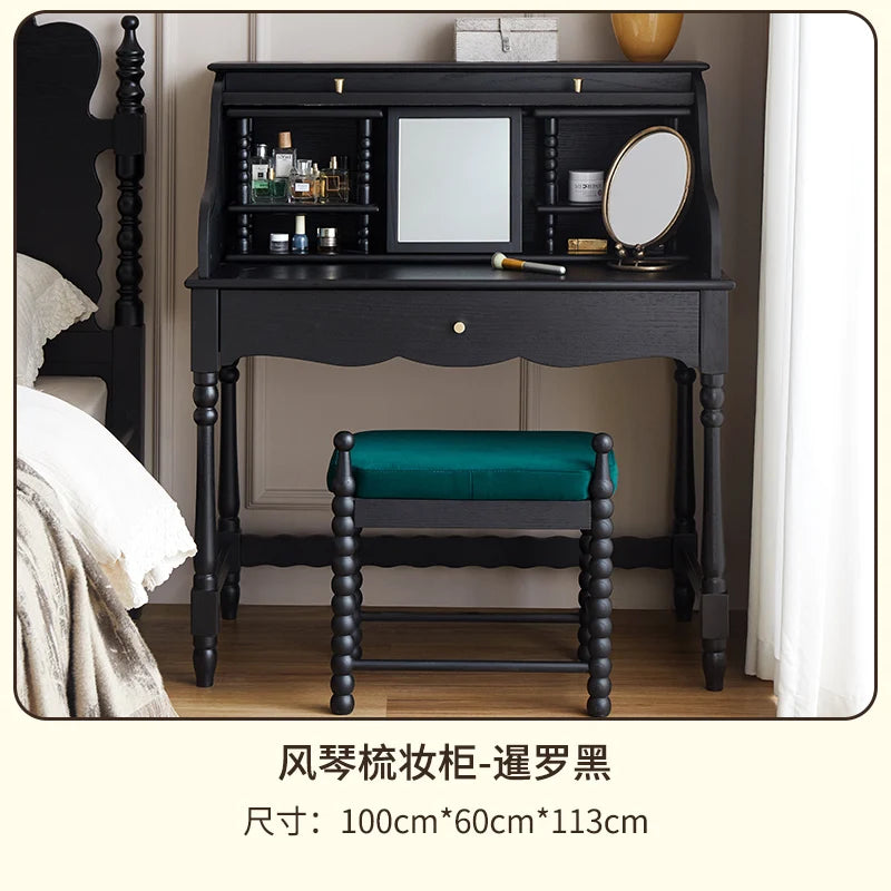 French retro roller shutter dresser medium antique solid wood makeup table storage integrated bedroom