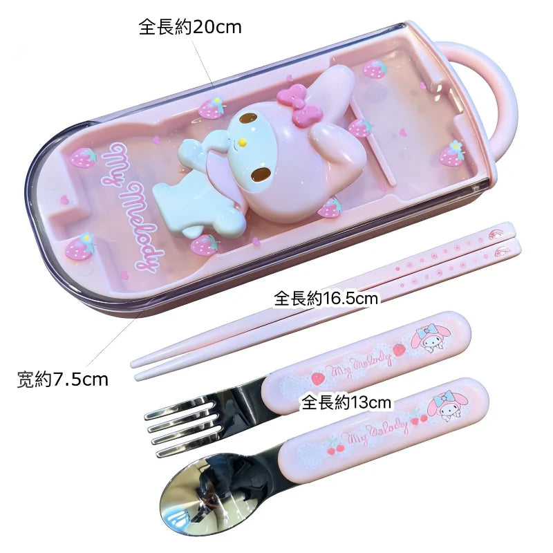 Kitty Melody Kids Picnic Set Tableware Washable Cutlery Kit Case Portable Pouch Dinner Household Tool Travel Camping Spoon, Fork