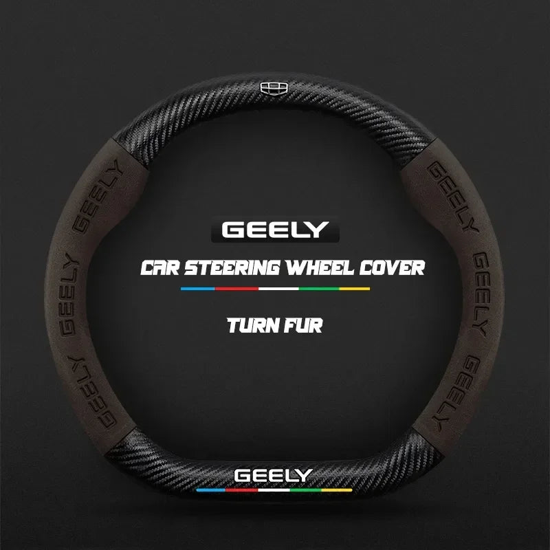 For Geely Geometry C Monjaro Coolray Tugella GX3 Atlas Emgrand EC7 GC6 GC9 CK EC8 Carbon Fiber Suede Car Steering Wheel Cover