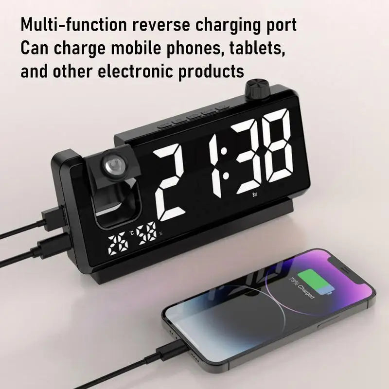 Digital Clock Projector HD LED Display Clock On Ceiling With Temperature Sensor Smart Bedside Alarm Clock 180 Degree Rotatable