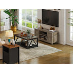 Farmhouse Tv Stand, Wood Grooved Door Entertainment Center With Storage Cabinets And Open Shelves, Rustic Media Console Up To