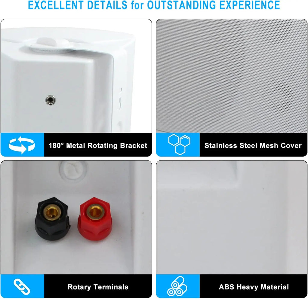 Herdio 6.5‘’ 2PCS Wall Mounted Speaker 400W Passive Outdoor ABS Material Speaker System Applicable To living Room Garage Patio
