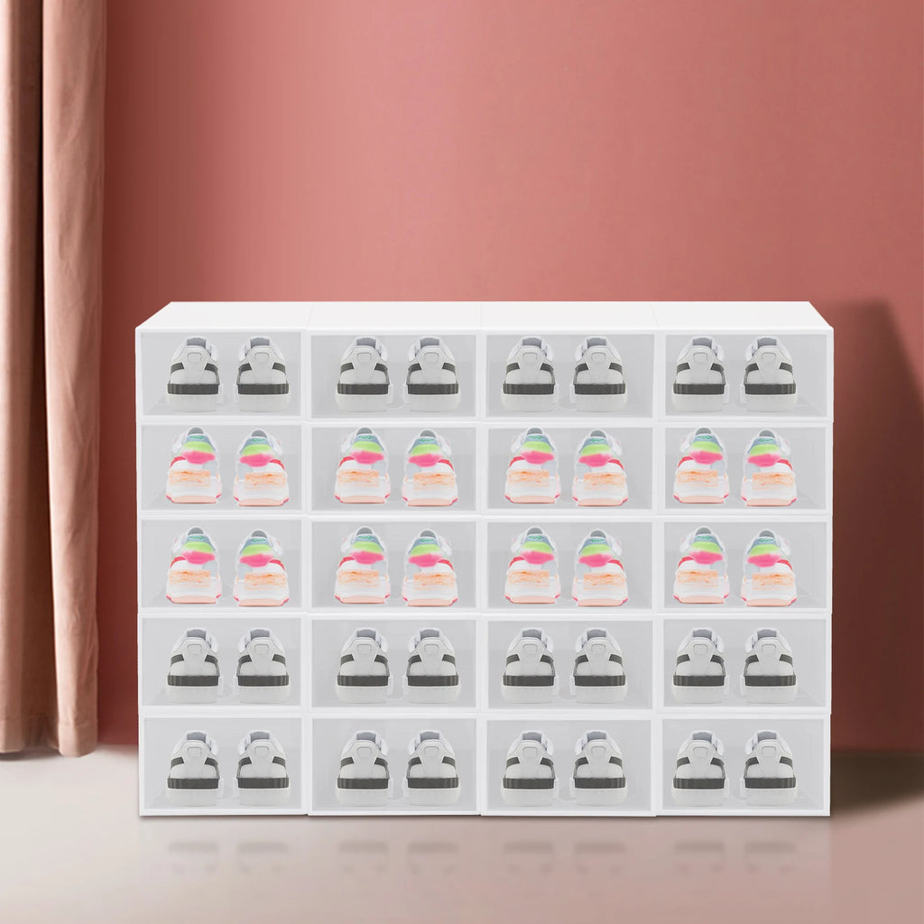 20Pcs Foldable Shoe Storage Boxes with Lids Transparent Stackable Containers Drawer Style PP Plastic Shoe Organizers