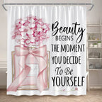 Fashion Perfume Shower Curtain Set Pink Rose Flower Modern Woman Girl Home Bathroom Decor Non Slip Rug Bath Mat Toilet Lid Cover