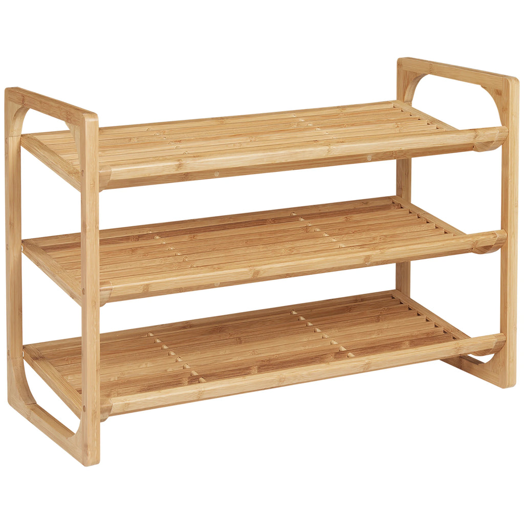 HOMCOM 3-tier Bamboo Shoe Rack for 9 Pairs of Shoes 76x33x51cm Natural
