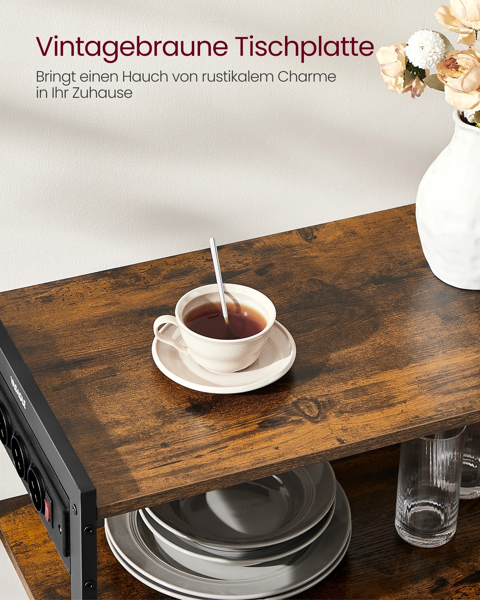 VASAGLE Kitchen Rack with sockets, 2 Metal Baskets, Microwave Shelf, 35x80x93.5 cm Industrial Design