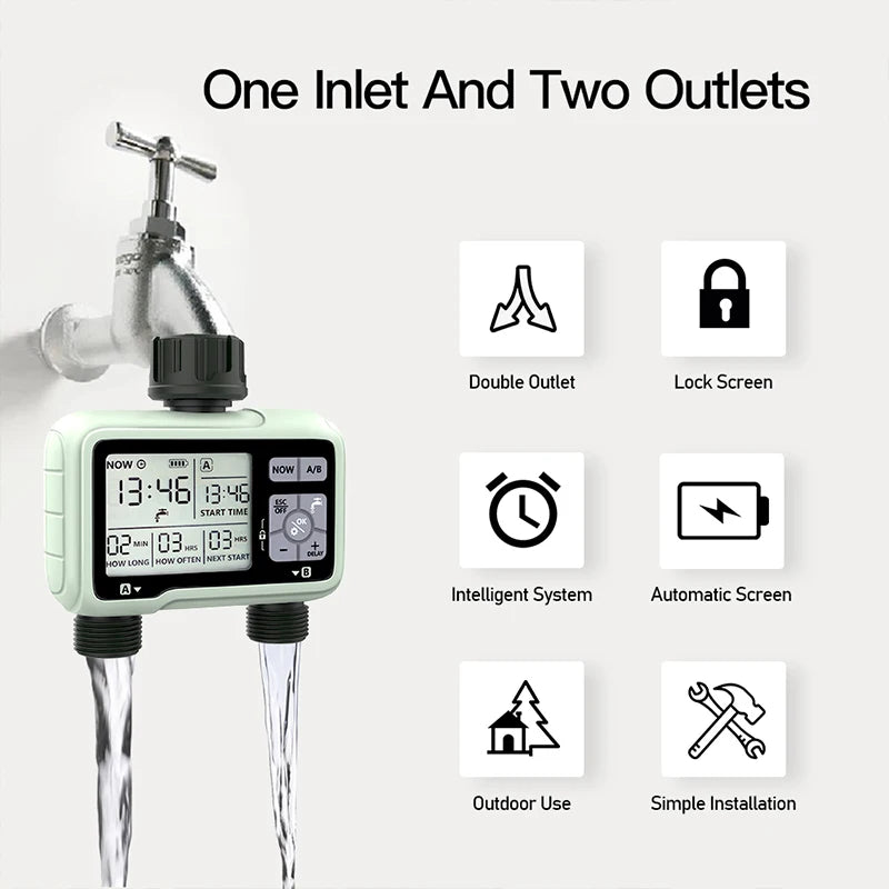 Eshico HCT-326 Super Timing 2-Outlet Water Timer Precisely Watering Up Outdoor Automatic Irrigation Fully Adjustable Program