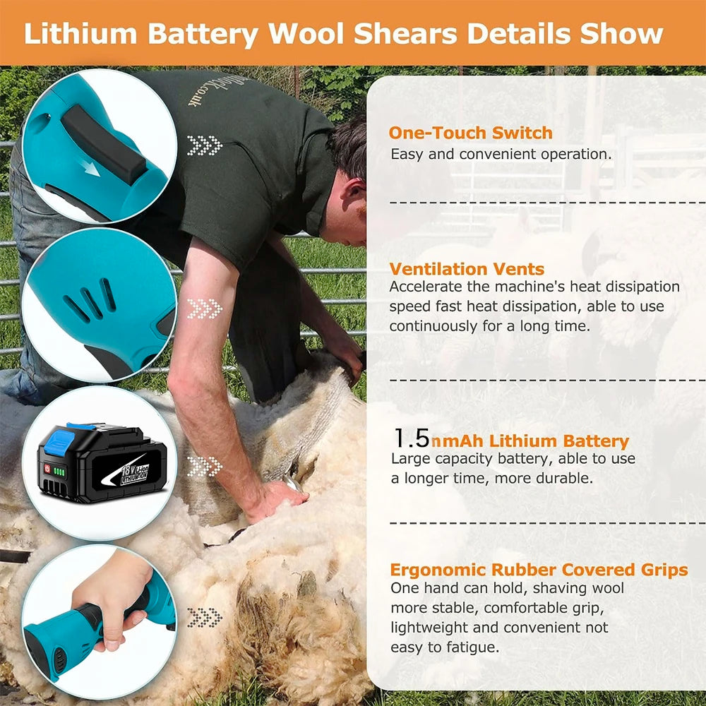 Electric Brushless Sheep Shears 13 Teeth Electric Scissor Cordless Wool Shears Sheep Shearing for Makita 18V Battery