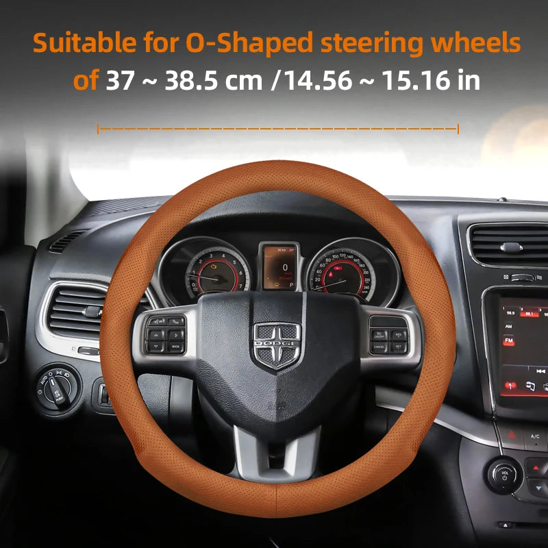 Suitable for Dodge Ultra-Thin Breathable Leather Steering Wheel Cover Suitable for Challenger Journey Charger Caliber Durango Ram 1500 Grand Caravan Dart Dakota Nitro Avenger Viper