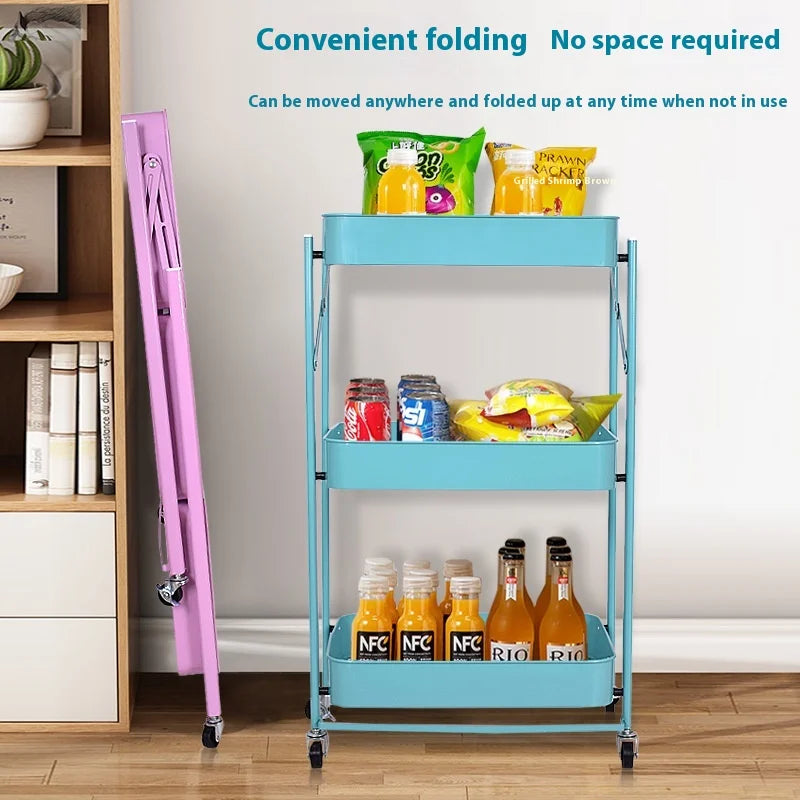 Foldable Storage Rack Small Cart Storage Rack Multi Layer Floor-standing Storage Rack Kitchen Snack Rack Toilet Mobile Storager