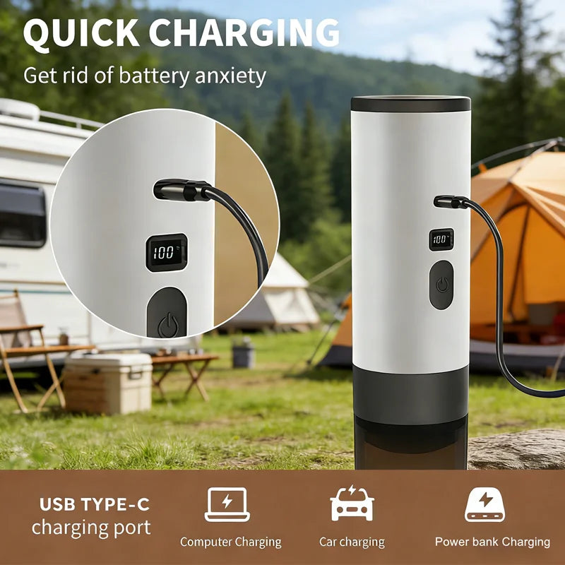 Portable 3-in-1 Wireless Electric Espresso Coffee Machine for Car Home Camping - Capsule Powder Travel Coffee Maker