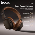 HOCO Retro PU Leather Wireless Bluetooth 5.4 Headphones 40MM Deep Bass Speaker Music Sports HiFi Audio Earbuds Fashion Over-Ear