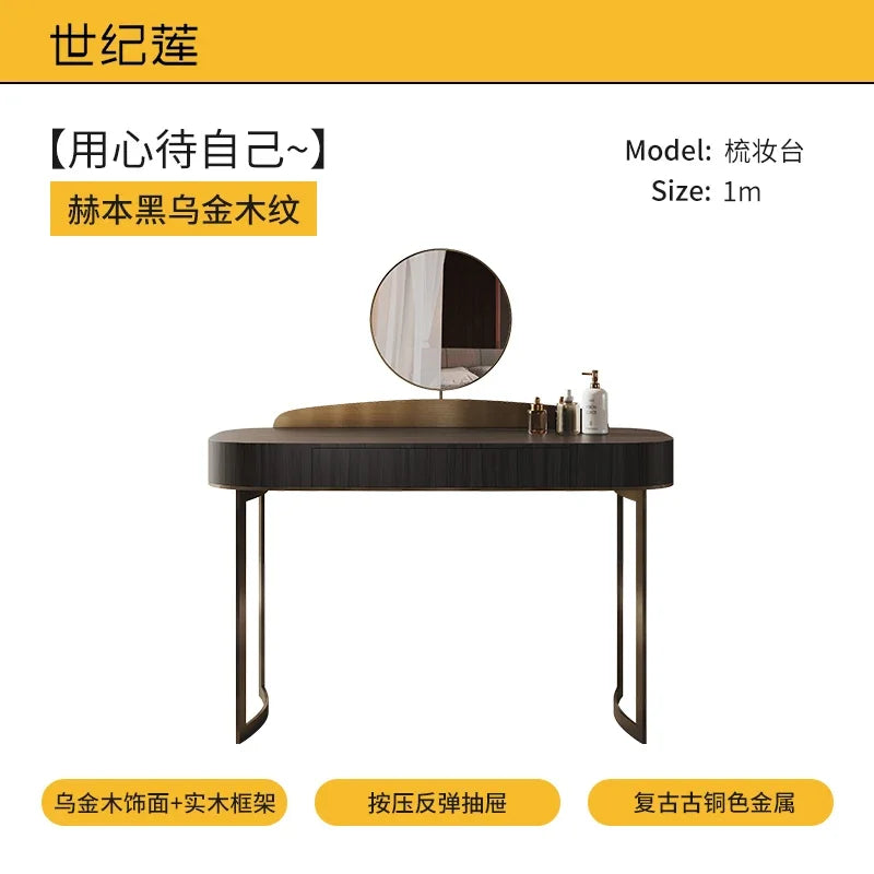 Large Chair Mirror Vanity Table Wood Storage Black Set Drawers Bedroom Dressers Makeup Desk Girl Stool Penteadeira Furniture