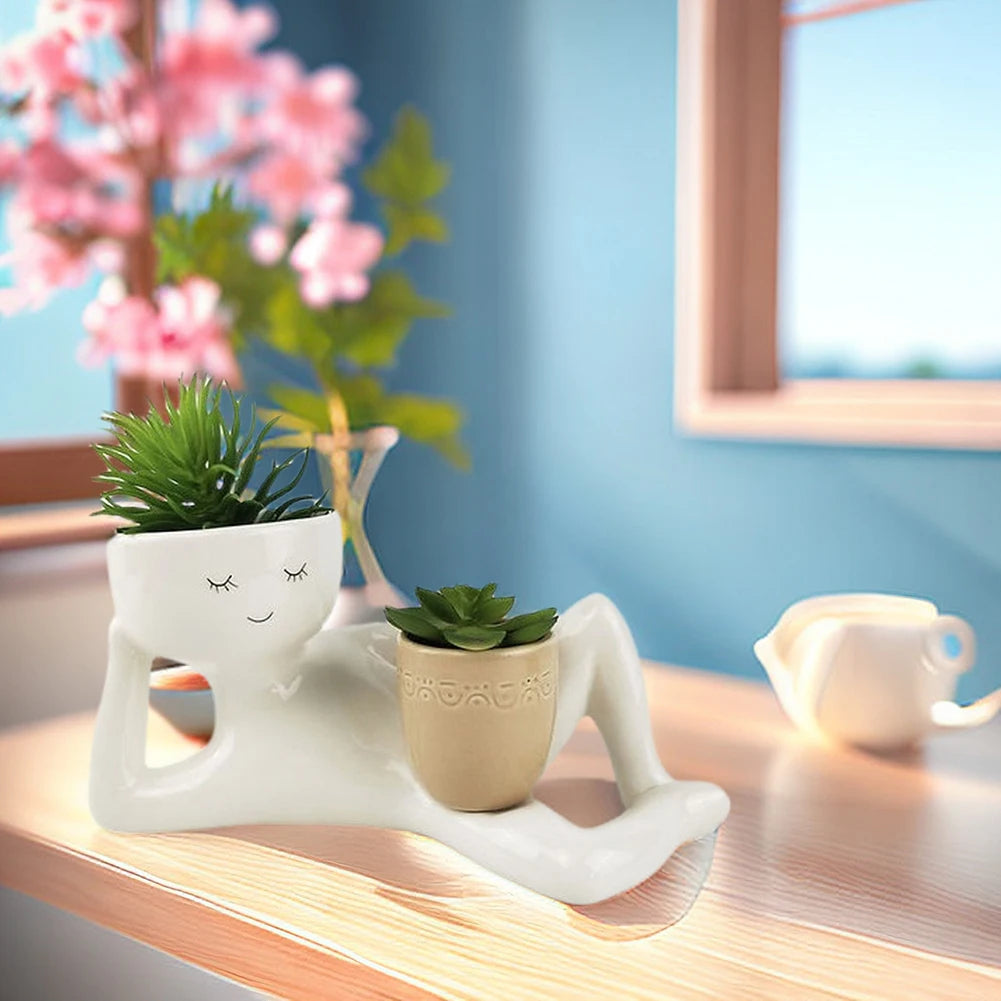 Relaxing Person Holding Pot Planter with Drainage Hole Kinky Planter Ornament Penis Body Vase Decor for Succulents Cactus