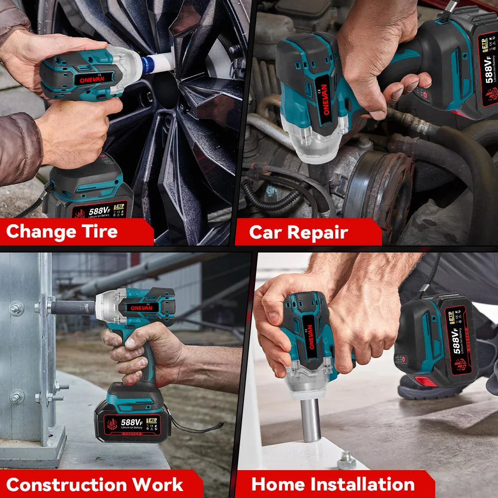 ONEVAN 520N.M Brushless Electric Impact Wrench 1/2 Inch Cordless Wrench Screwdriver Repair Power Tool For Makita 18V Battery Pin